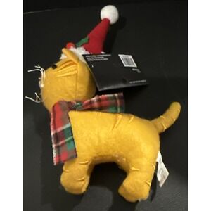 Cat Kitten Yellow Holiday Christmas Ornament Red Santa Hat Scarf‎ Fabric NEW